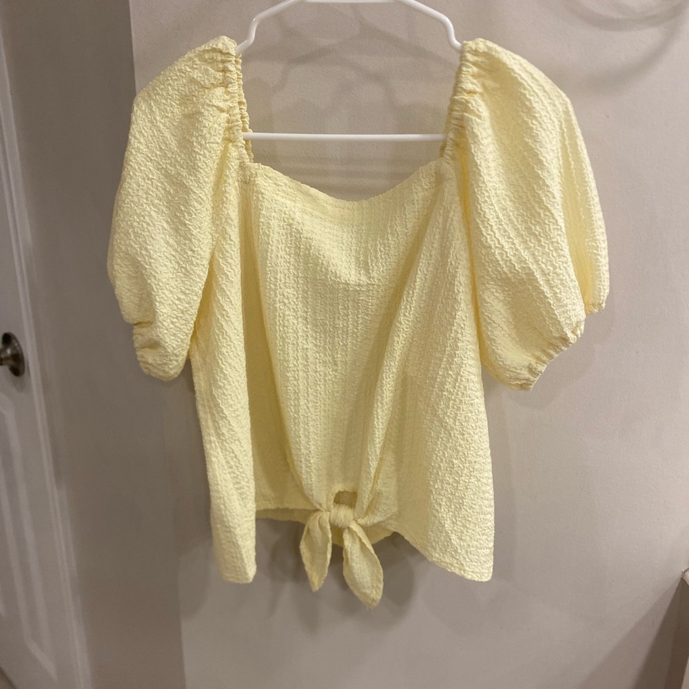 LOFT Yellow Puff Sleeve Ruched Blouse